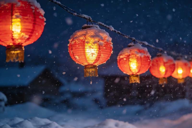 雪夜红灯笼图片