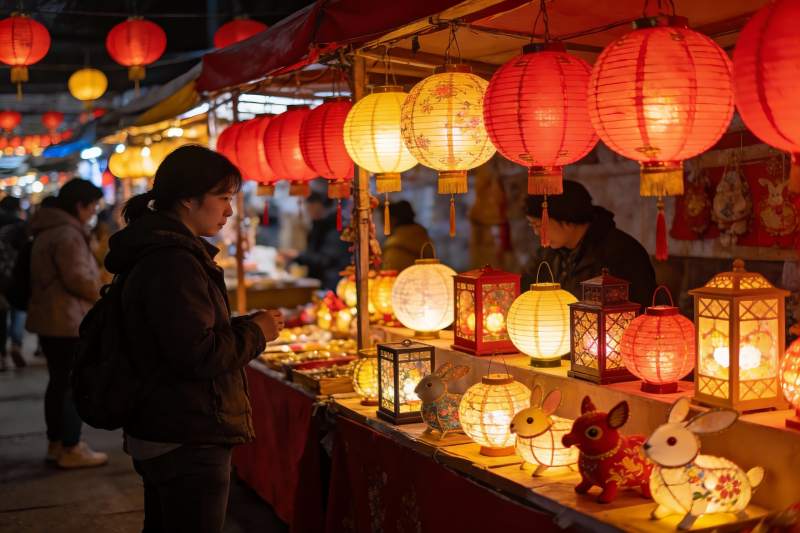 夜市灯笼摊位热闹非凡图片