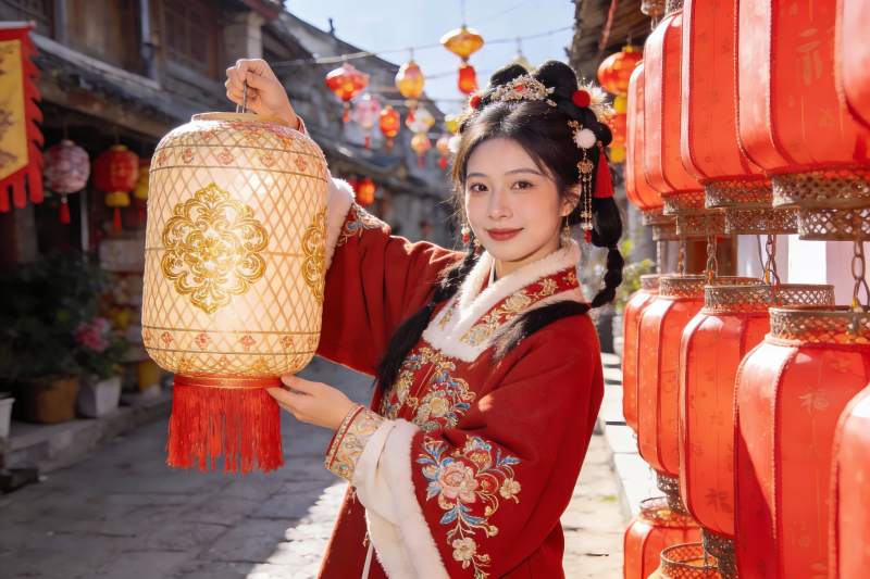 身着古装手持灯笼的女子图片