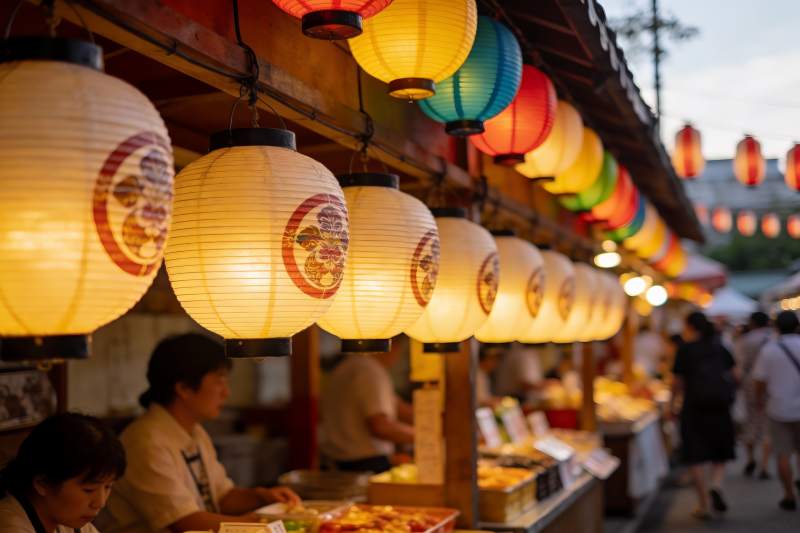 夜市灯笼摊位热闹场景图片