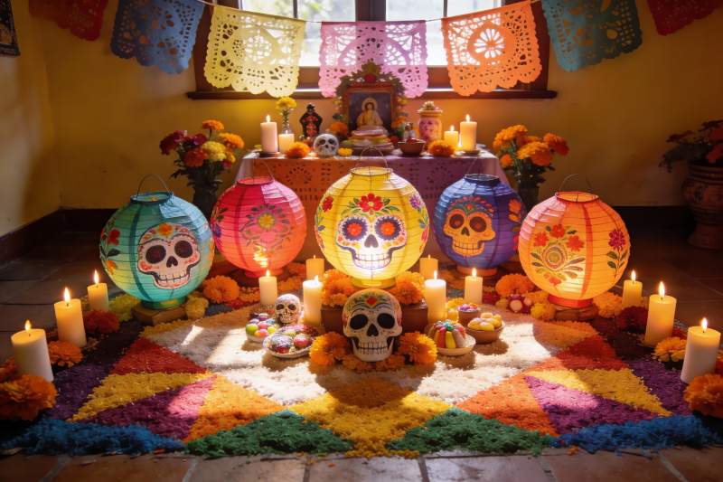 色彩斑斓的亡灵节祭坛图片