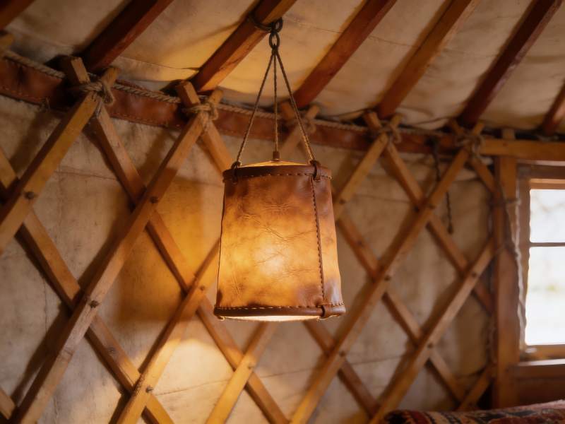 蒙古包内悬挂皮质灯饰图片