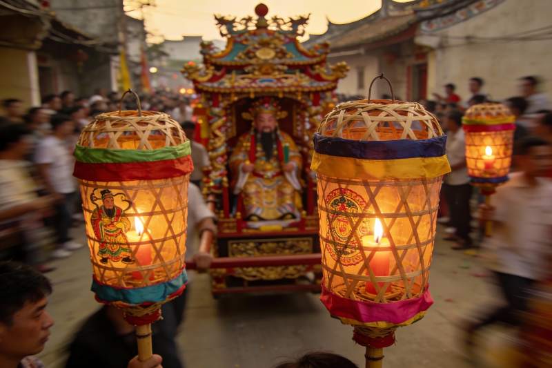 街头灯笼游神庆典热闹非凡图片