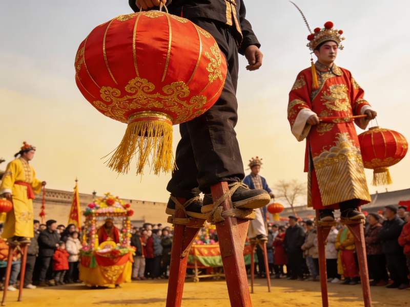 传统节日踩高跷表演热闹非凡图片