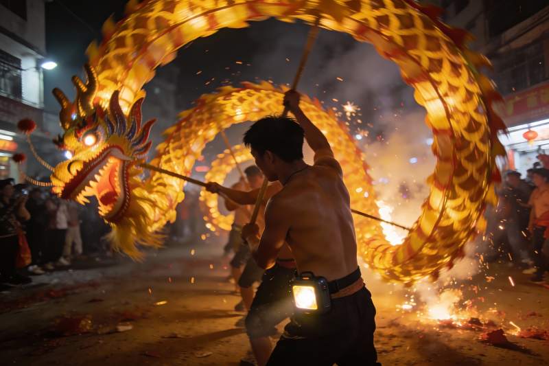 夜舞金龙烟火璀璨图片