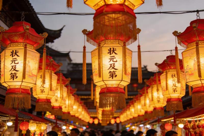 夜市灯笼高挂人群熙攘图片