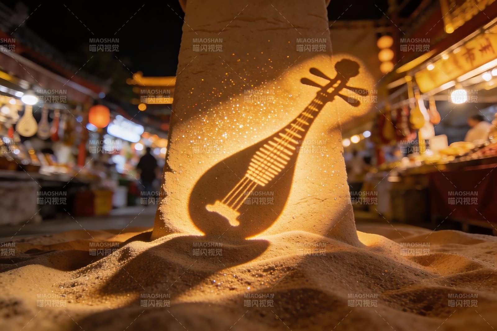 夜市沙雕乐器光影艺术图片