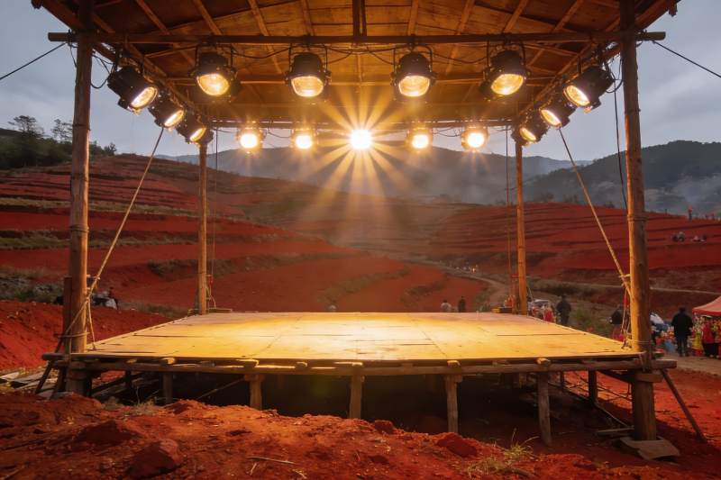 梯田舞台日落光影图片