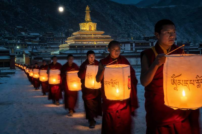 僧侣夜行持灯巡礼图片