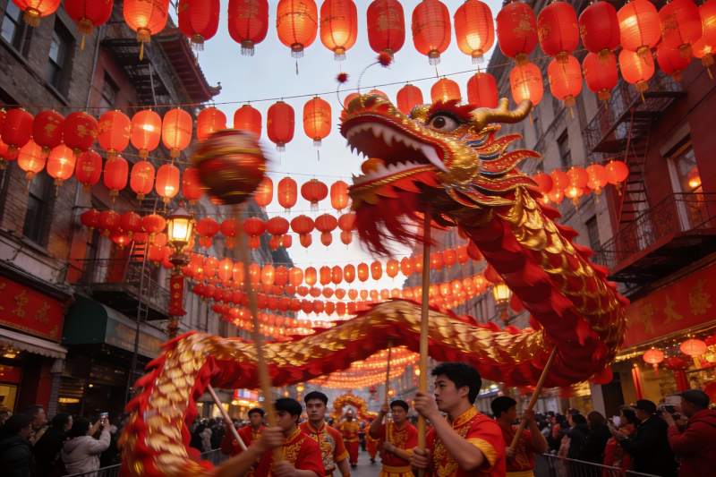 龙舞灯饰街头庆典图片