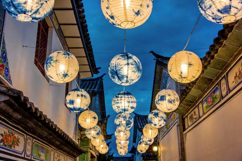 古街夜景灯笼高挂图片