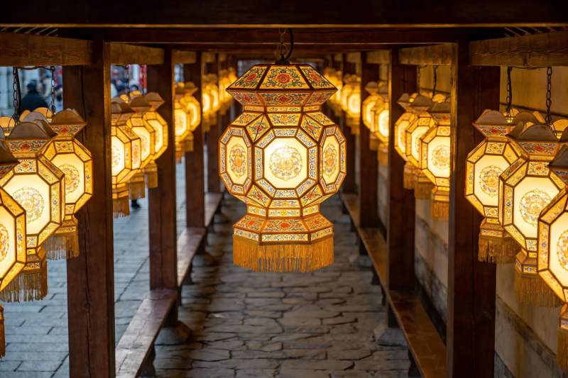 古色古香灯笼长廊夜景图片