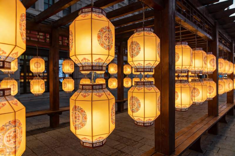 古色古香灯笼长廊夜景图片