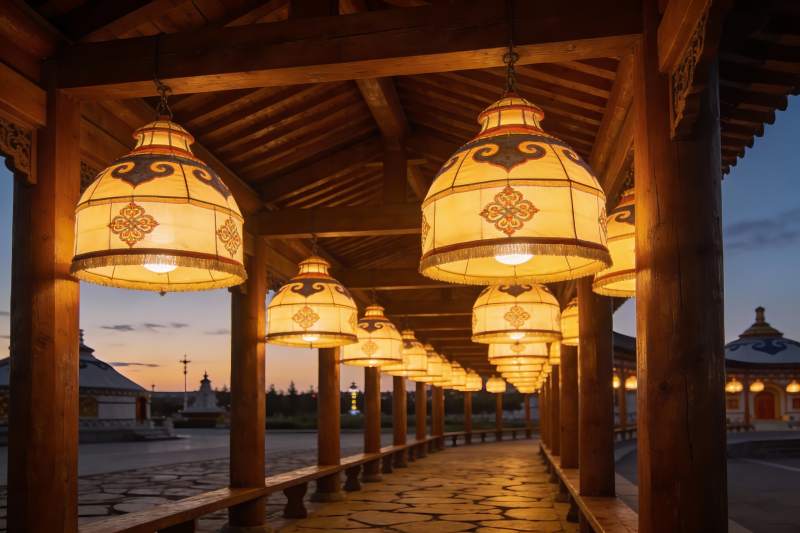 古色古香长廊夜景灯笼图片