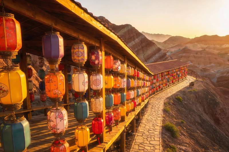 彩灯长廊映山色图片