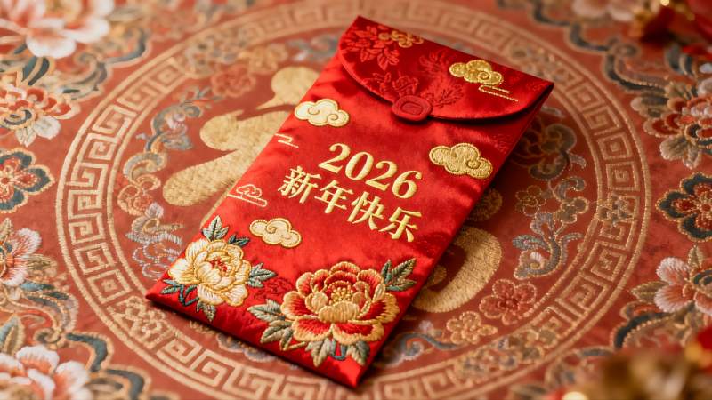 红色新年红包特写图片