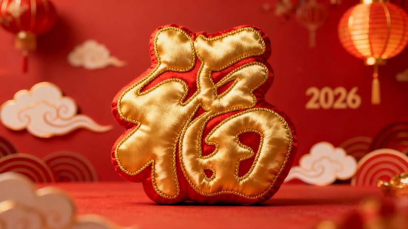 红色背景福字装饰品图片