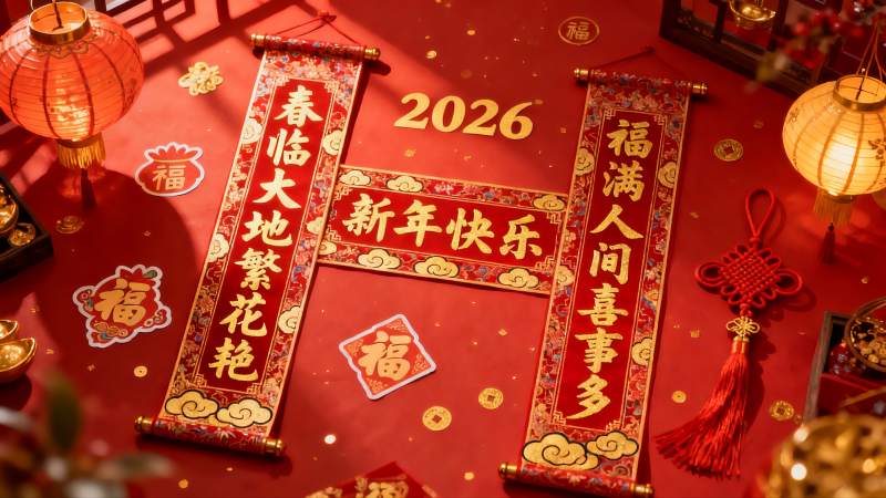 2026新年红色装饰场景图片