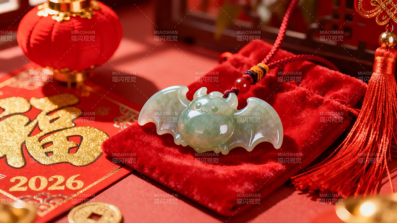 玉蝙蝠挂件与新年装饰图片