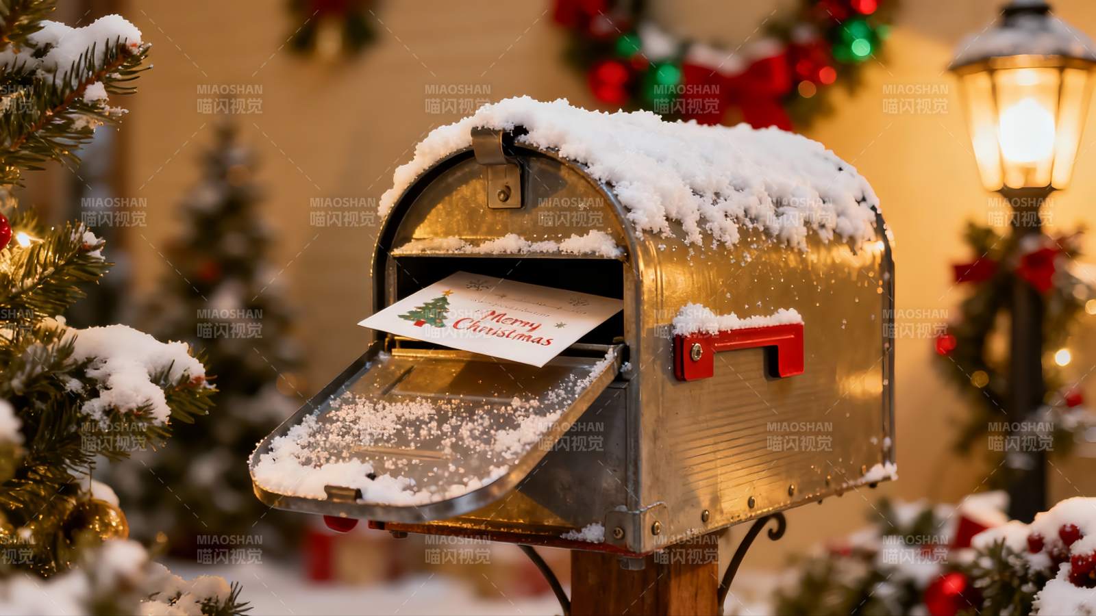 雪中圣诞邮箱寄送贺卡图片