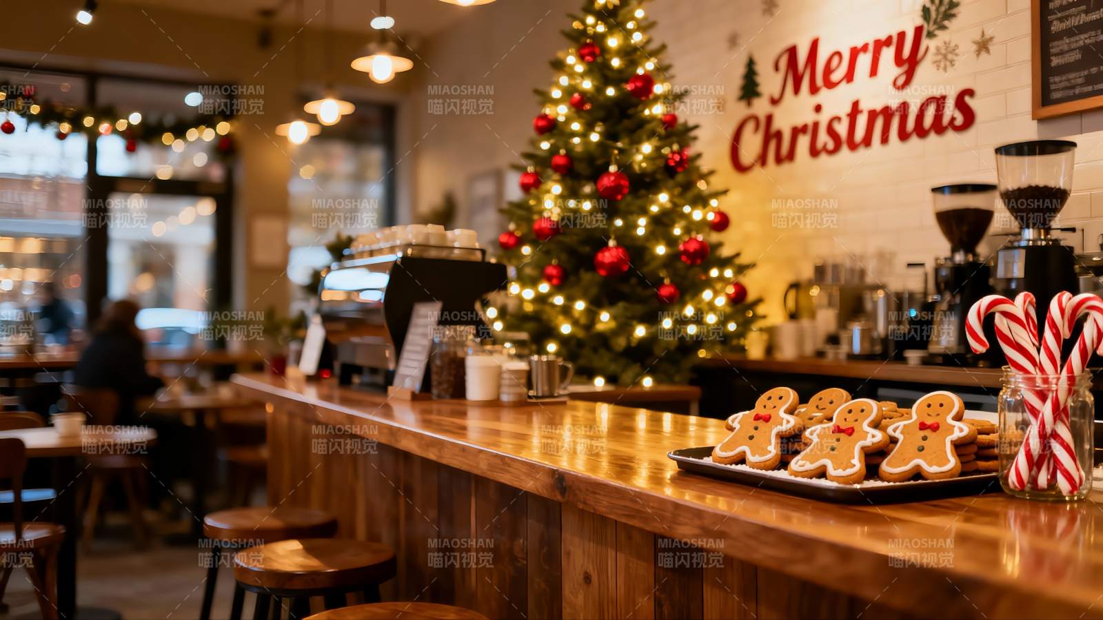 圣诞咖啡馆温馨节日场景图片