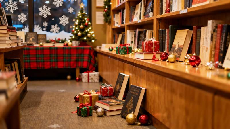 书店圣诞装饰温馨场景图片