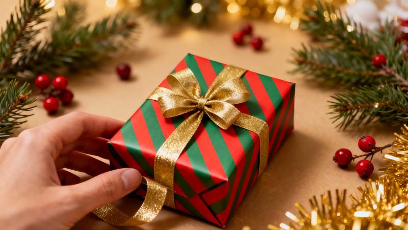 圣诞礼盒手握装饰场景图片
