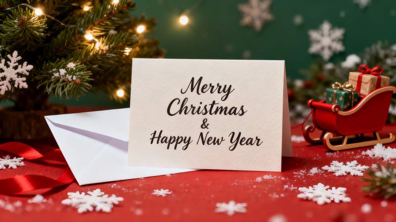 圣诞贺卡与节日装饰摆拍图片