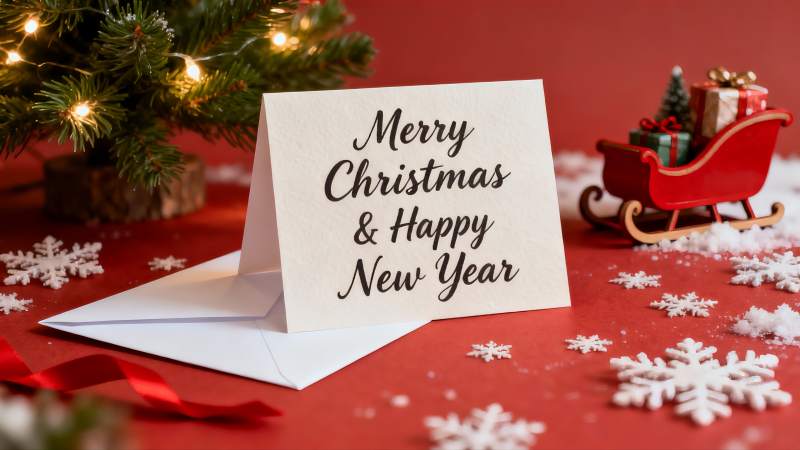 圣诞贺卡与节日装饰摆拍图片