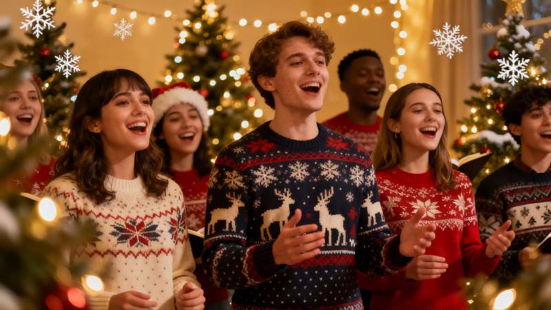 圣诞派对欢唱人群图片