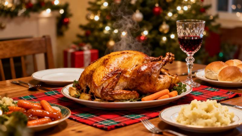 圣诞餐桌丰盛火鸡大餐图片