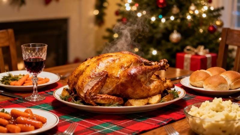 圣诞餐桌丰盛火鸡大餐图片