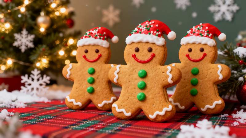 圣诞姜饼人饼干节日装饰图片