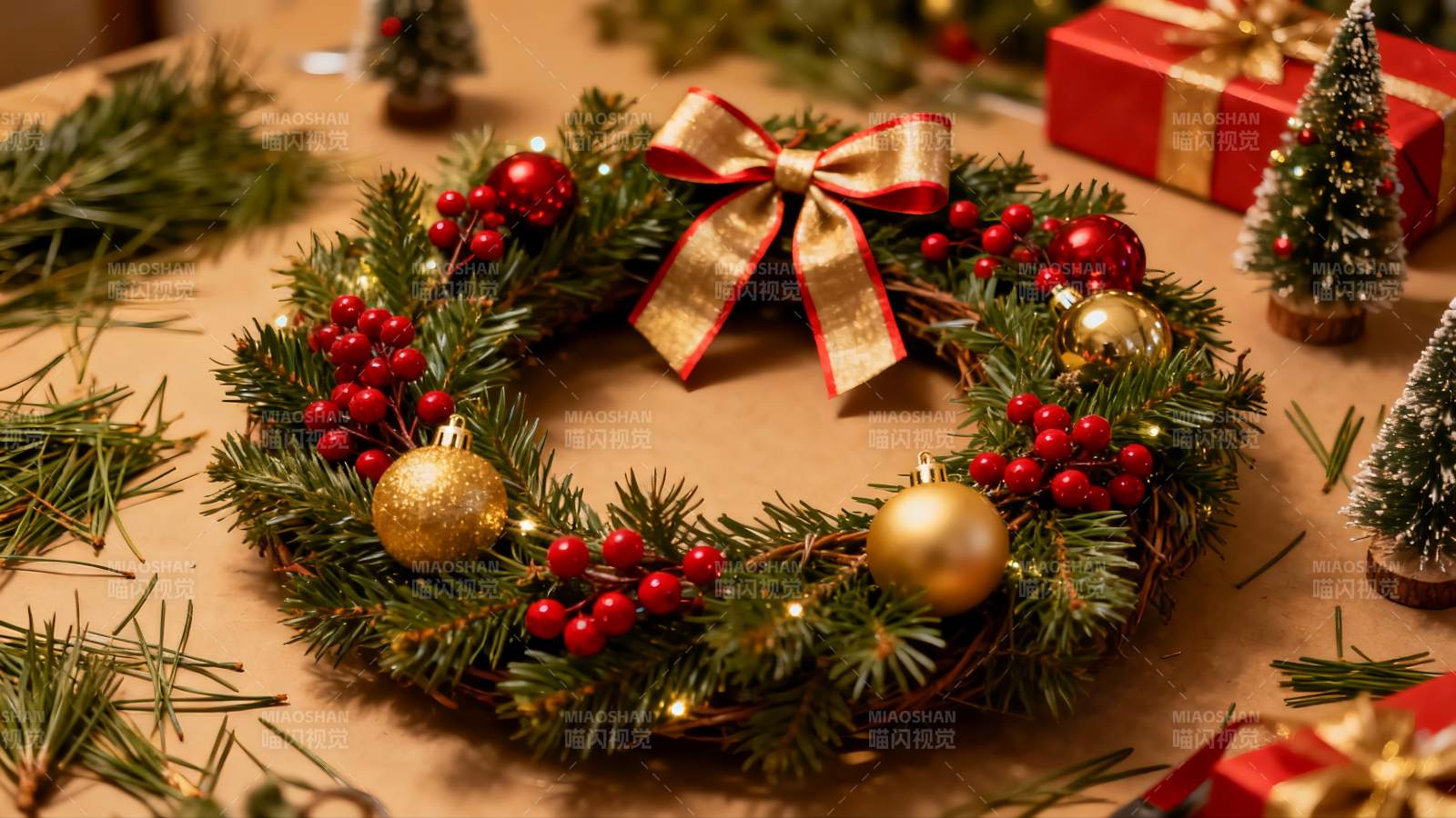 圣诞花环装饰节日氛围浓厚图片