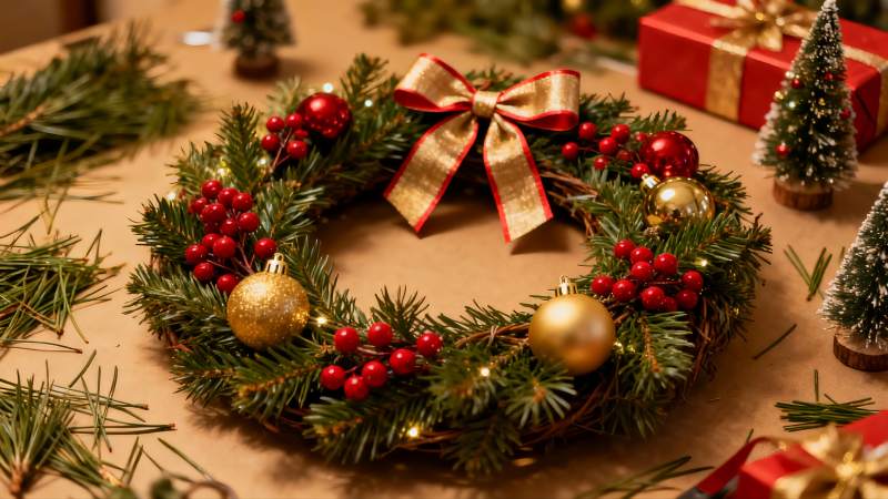 圣诞花环装饰节日氛围浓厚图片