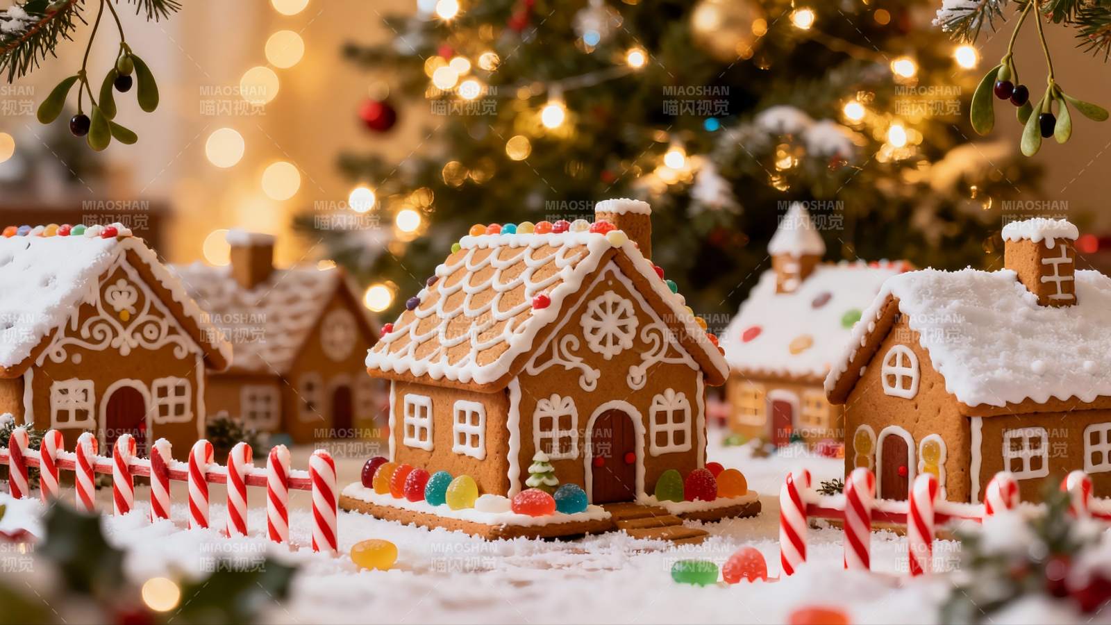 圣诞姜饼屋雪景装饰图片
