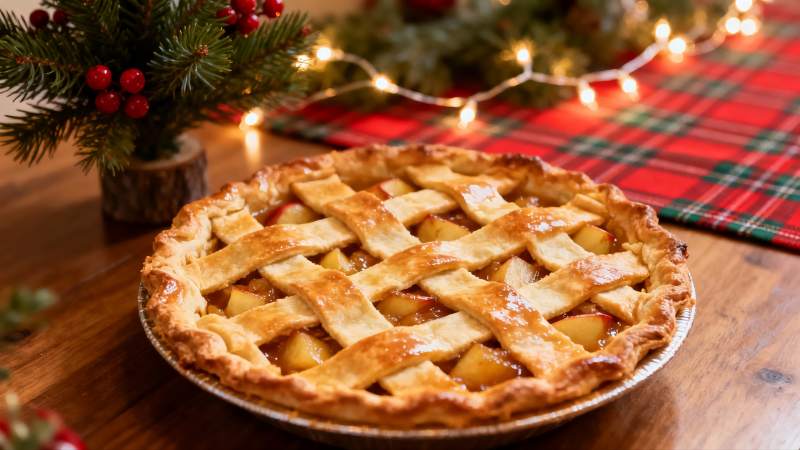 节日餐桌上的苹果派图片