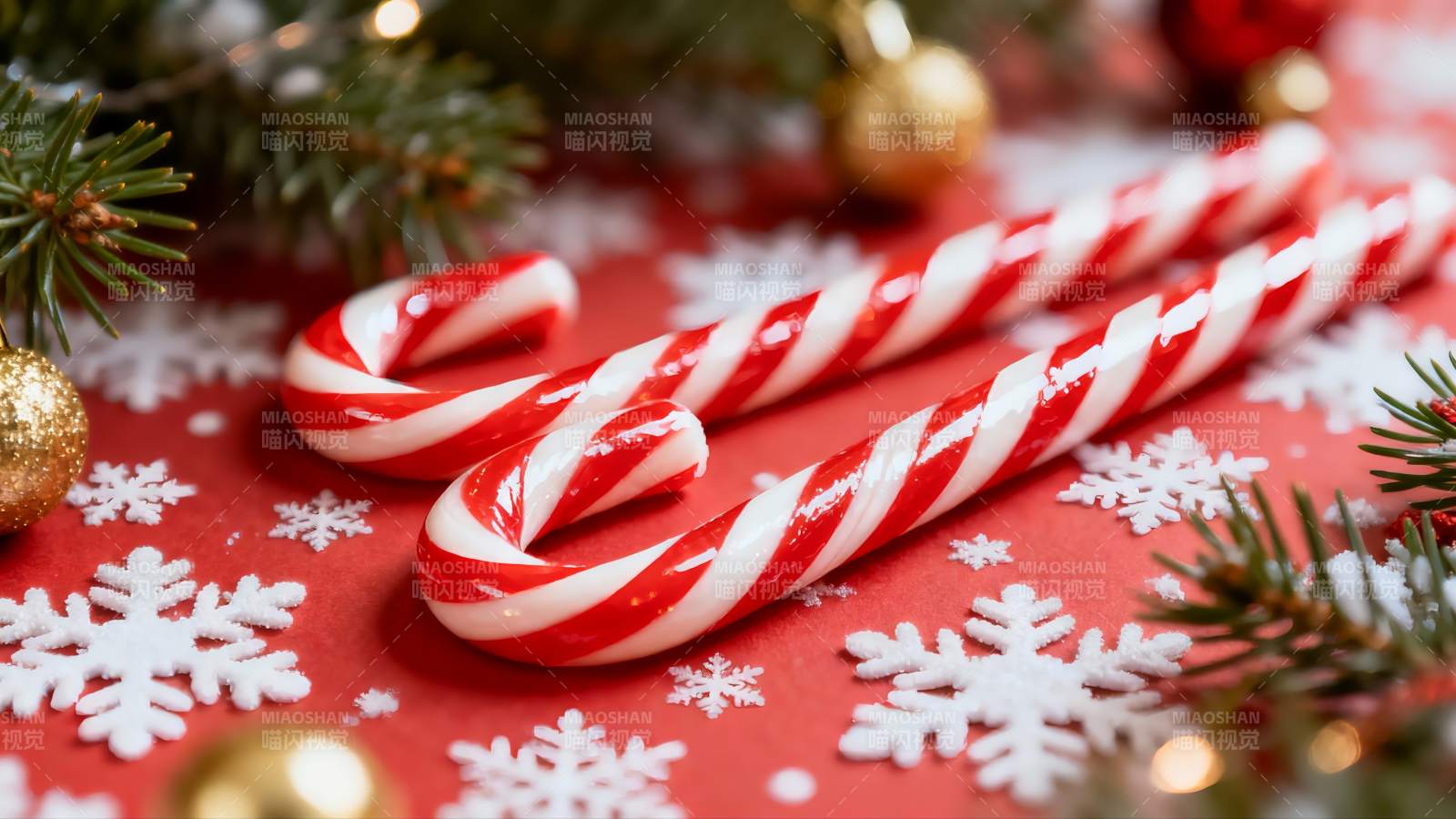圣诞糖果拐杖糖与雪花装饰图片