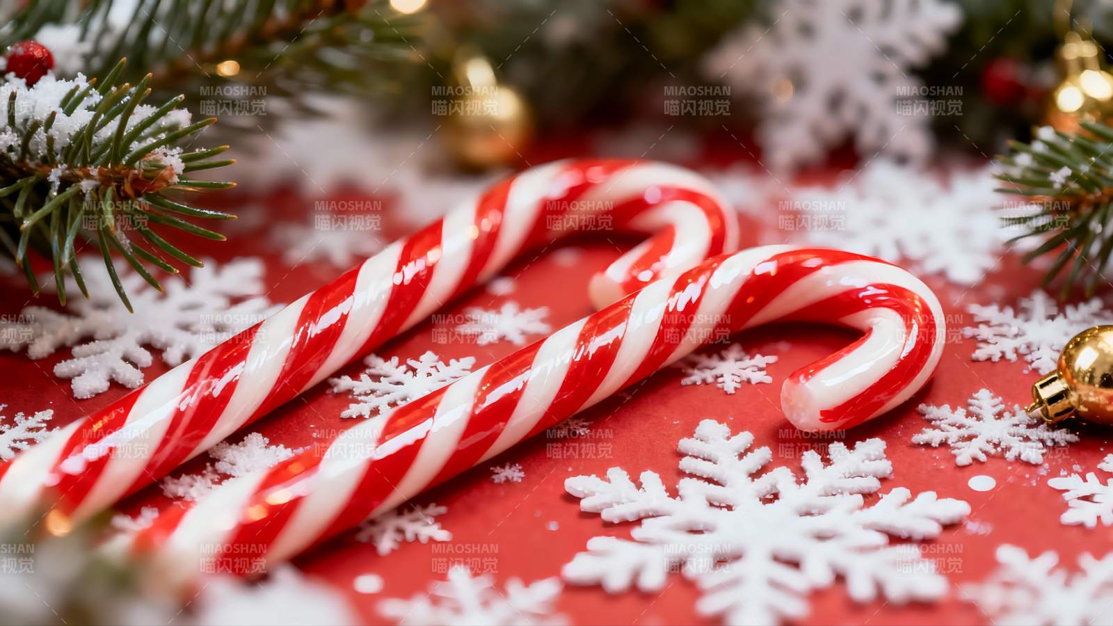 圣诞糖果拐杖与雪花装饰图片