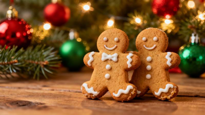 圣诞姜饼人与节日装饰图片