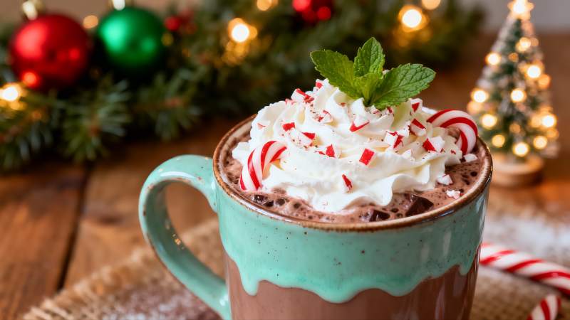 圣诞热巧克力配奶油糖果图片