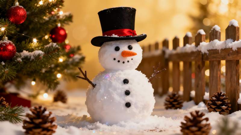 雪人圣诞树旁迎佳节图片