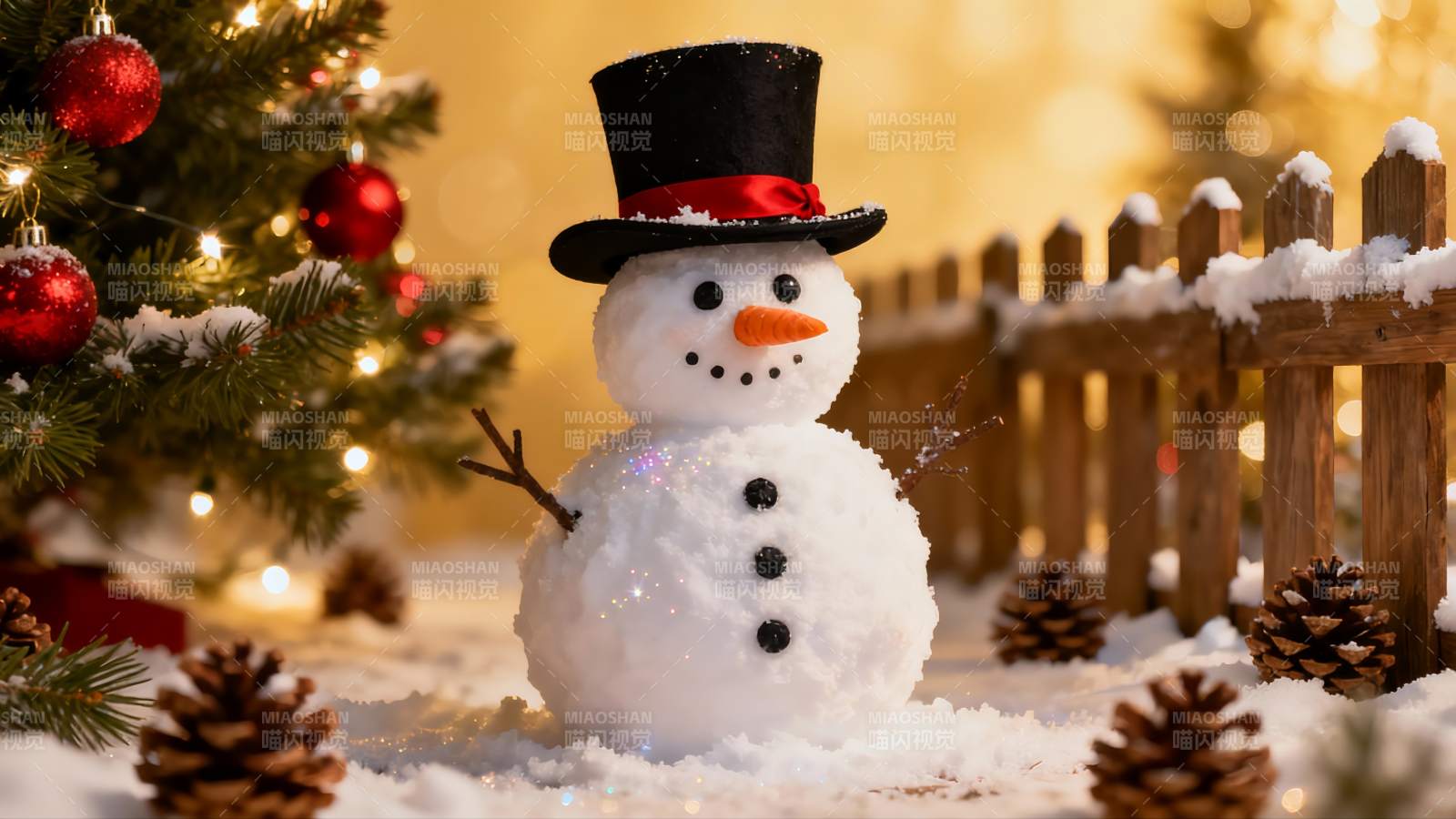 雪人圣诞树旁迎佳节图片