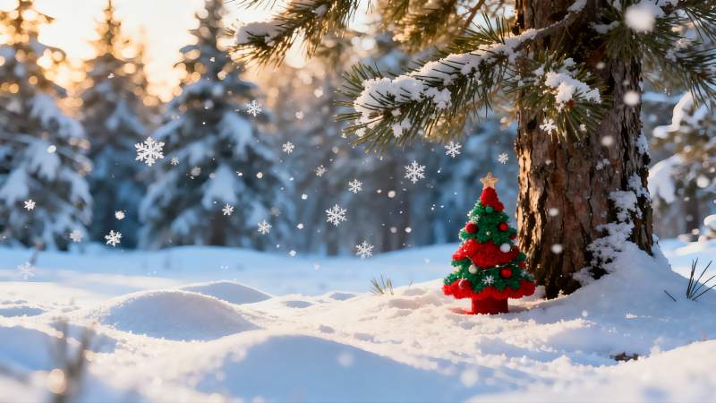 雪地圣诞树与飘雪图片