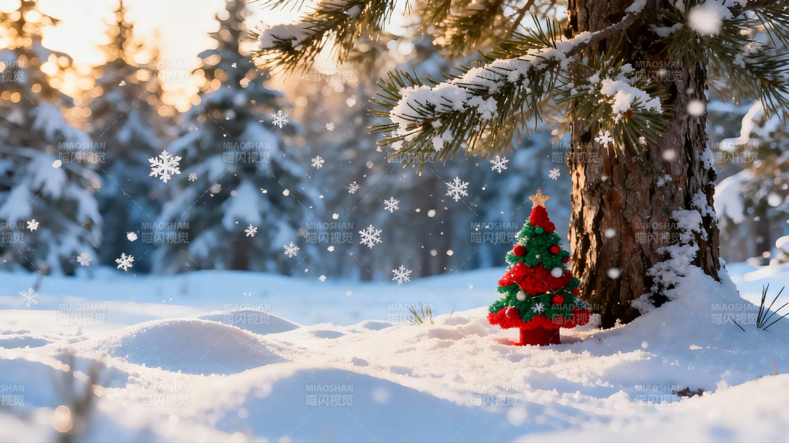 雪地圣诞树与飘雪图片