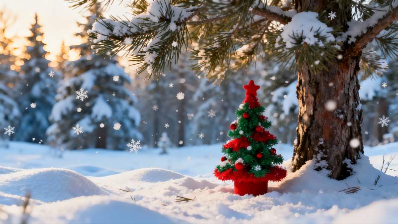 雪地圣诞树与松树图片