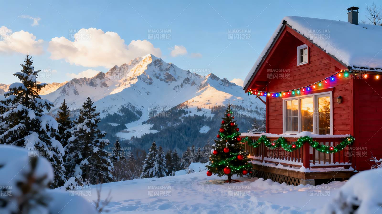 雪景木屋圣诞装饰图片