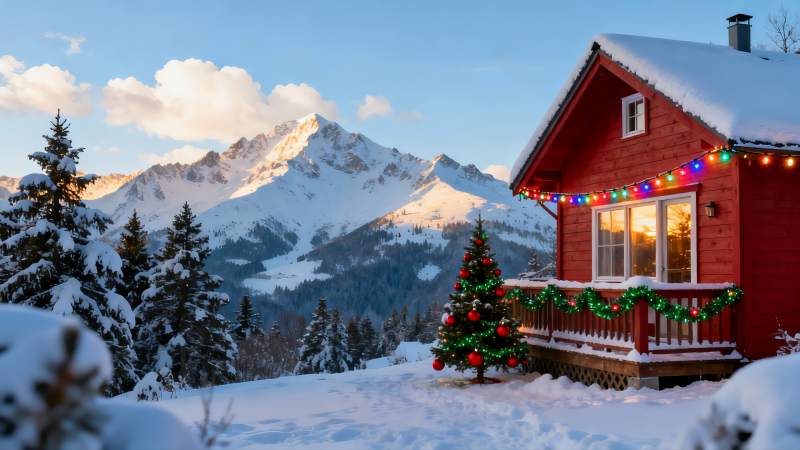 雪景木屋圣诞装饰图片