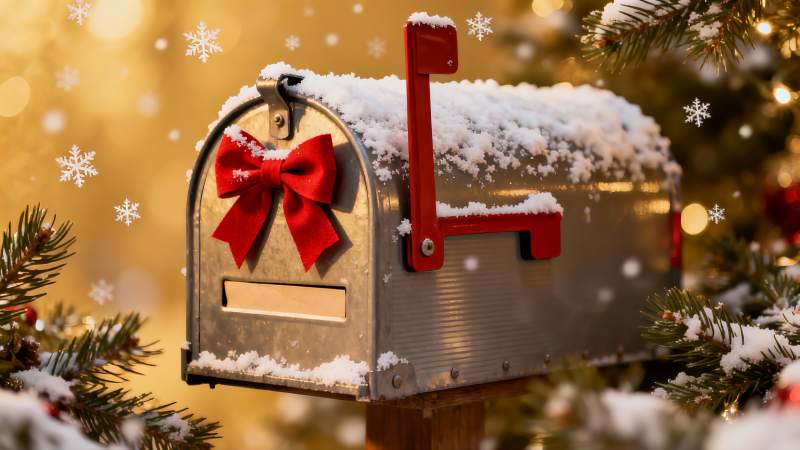 雪中圣诞邮箱装饰温馨图片
