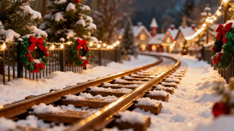 雪夜圣诞小火车轨道图片